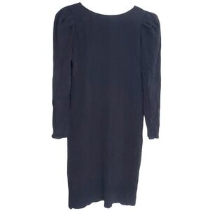 Vintage Black Midi Dress Long Sleeve Puffy Shoulder 80's Semi Formal Prom SZ:12